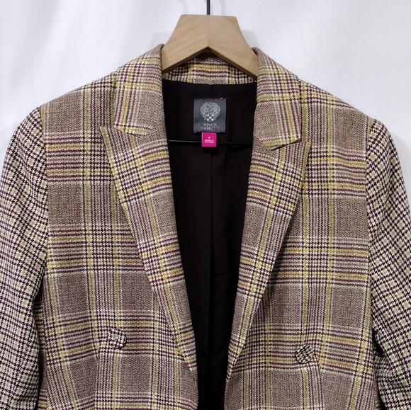 Vince Camuto Plaid Two Tone Double-Breasted Blazer Women's 4 Brown Office Career - Picture 3 of 10